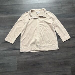 Fresh Produce Womens Tan Collared Button Front 3/4 Sleeve Shirt Size Medium